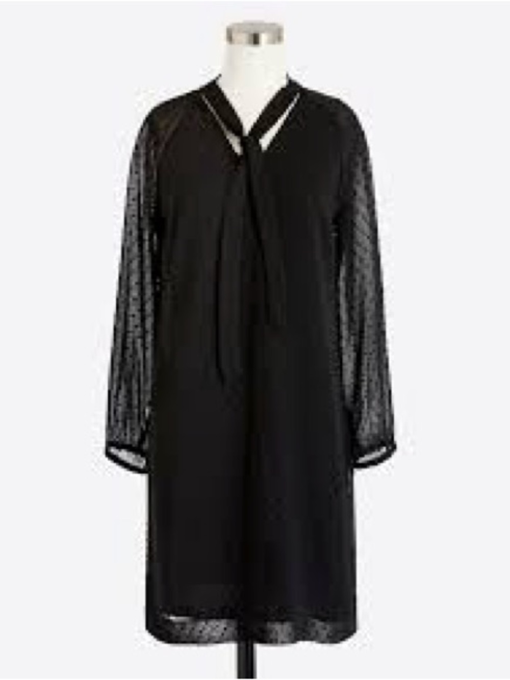 NWOT J. Crew Black Tie-Neck Dress with Subtle Embroidery